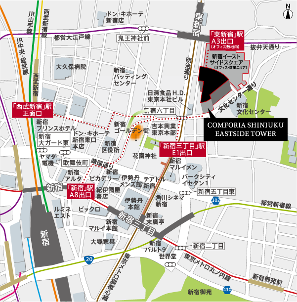 コンフォリア新宿の周辺マップ